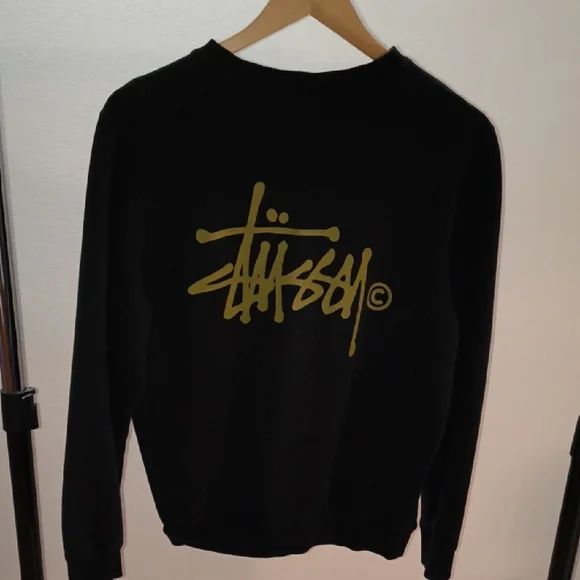 Stussy Black Crewneck Sweater with Gold Logo - Picture 3 of 4